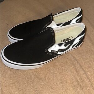 Vans Black and Reflective Flame Slip-On Sneakers